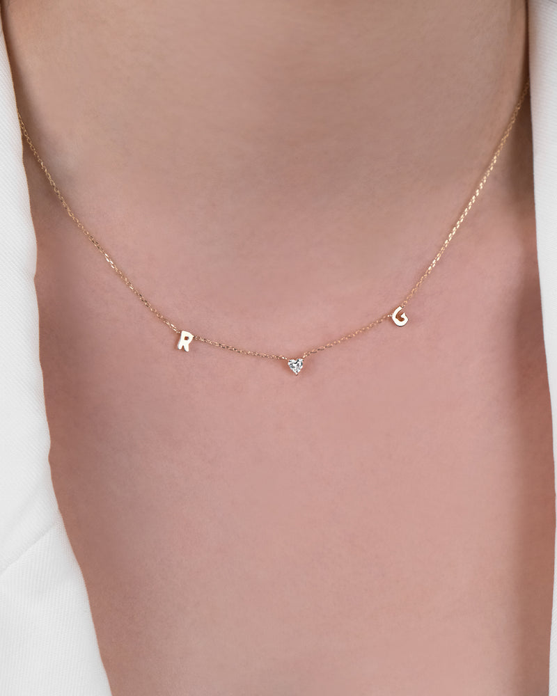 Duo Letter Necklace - Diamond Heart