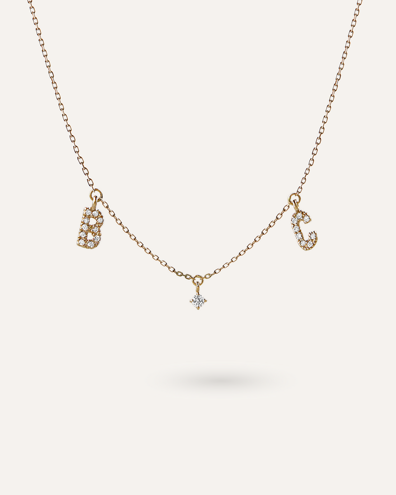 Duo Pave Letter Necklace - Solitaire Diamond