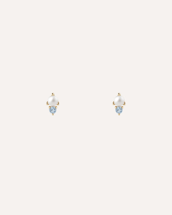 Aquamarine and Pearl Stud
