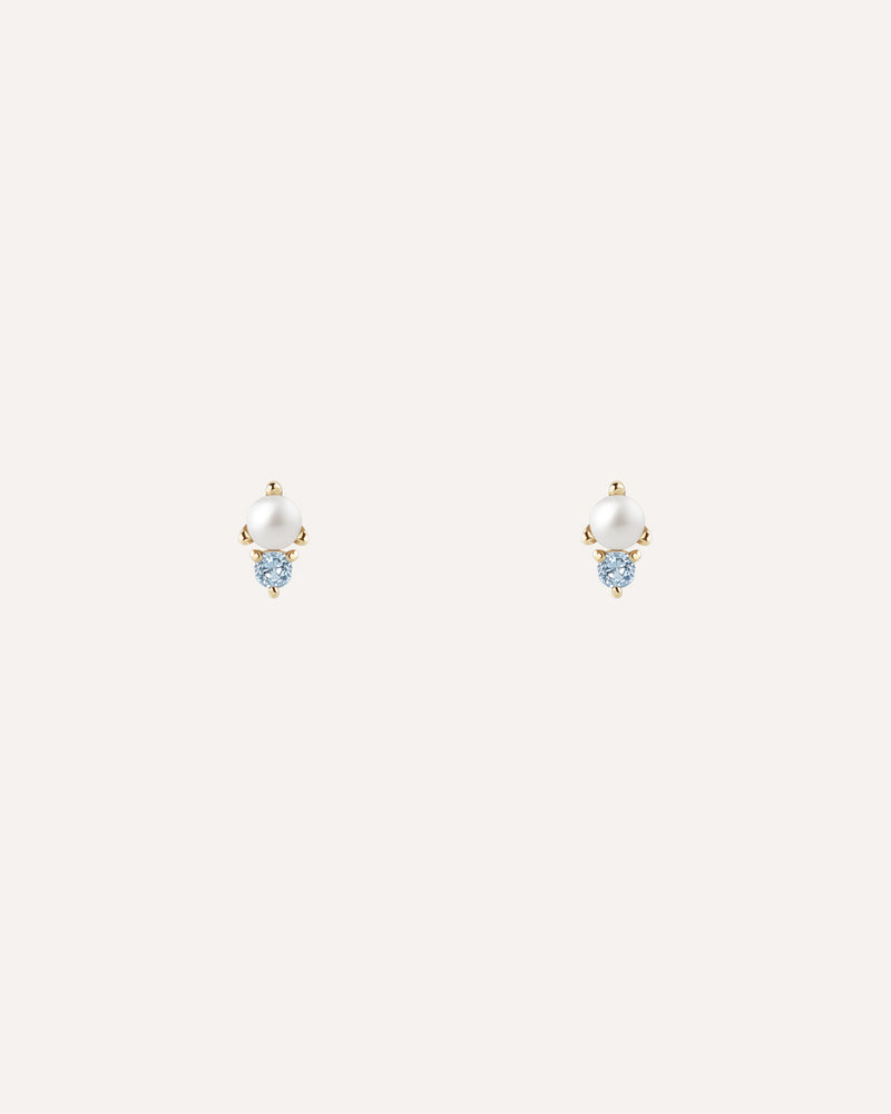 Aquamarine and Pearl Stud