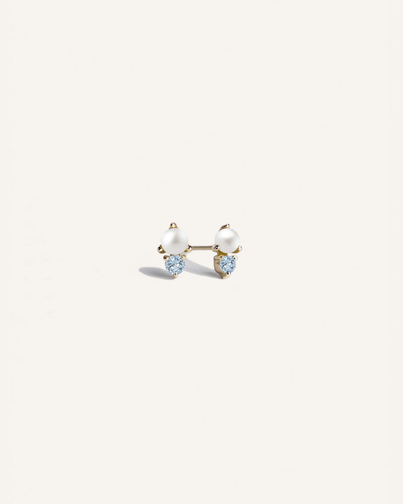 Aquamarine and Pearl Stud
