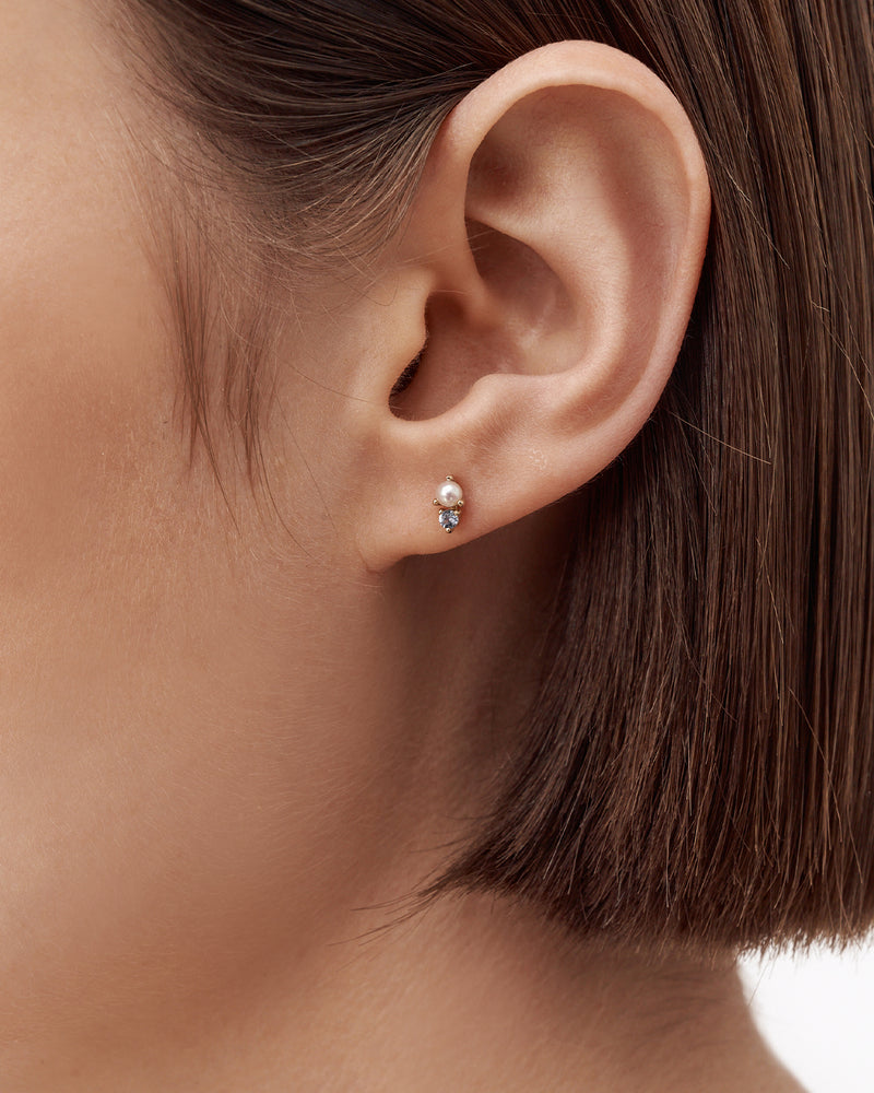 Aquamarine and Pearl Stud